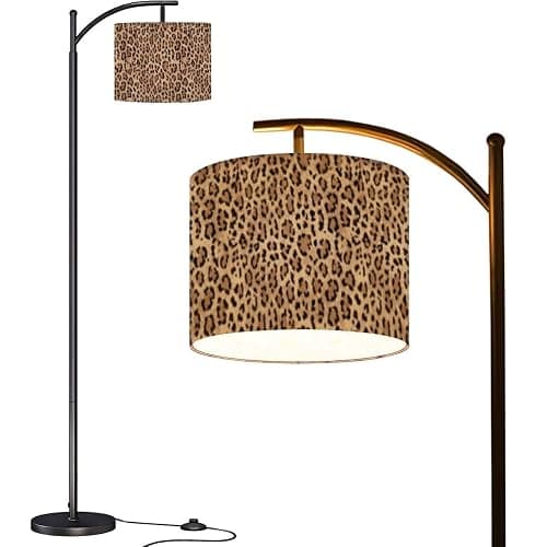 BVCAHSAW Arc Floor Lamp Leopard Seamless Pattern Animal Print Modern Tall Standing Lamp Dimmable with Remote Adjustable Drum Shade Footswitch for Living Room Bedroom Office - Image 1