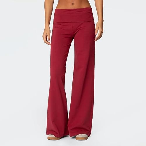 Keliholiyu Fold Over Leggings Women Y2K Foldover Wide Leg Low Waist Flare Sweatpants Lounge Yoga Pants Baggy Bell Bottom thumbnail 2