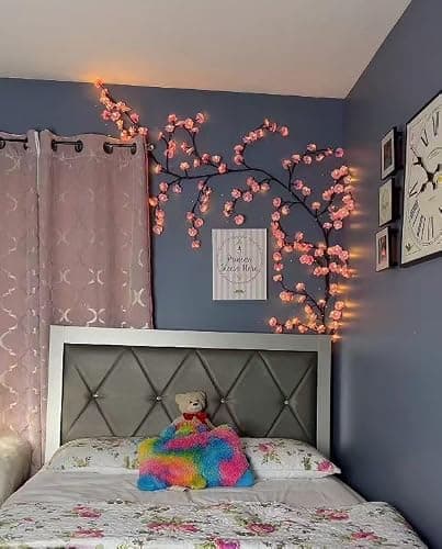 Cherry LED Tree Branch Lights for Wall, Cherry Blossom Willow Vine Twig Decor Garland with 96 LED Lights and Remote,8 Lighting Modes,Christmas Decorations Indoor for Home Wall Door Window (71inch) thumbnail 8
