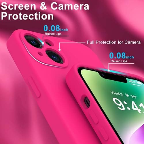 DEENAKIN Compatible with iPhone 14 Plus Case with Screen Protector,Enhanced Camera Cover,16ft Drop Tested Soft Silicone Gel Rubber,Slim Fit Protective Phone Case 6.7" Hot Pink thumbnail 5