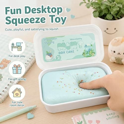 Realistic Faux Box Cake Stress Relief Tool for Adults Sticky Tactile Dough Fidget for Office Desk Focus Anxiety Management Slow Rising Sensory Squeeze for Adults (Blue) thumbnail 6