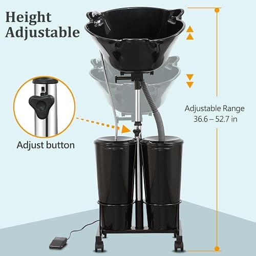 Portable Shampoo Bowl with Electric Pump (Pack of 1) | Adjustable Basin Height, Dual-Bucket Design with Drain Hoses | Home & Barber Use | thumbnail 2