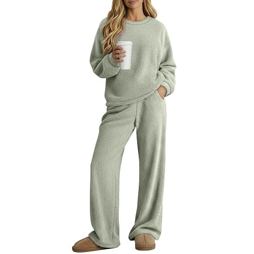 Oakgarden Women's Fuzzy Pajamas Sets Warm Fleece Loungewear Outfit Cozy Long Sleeve Fluffy Pullover Pant Set 2 Piece - Image 1
