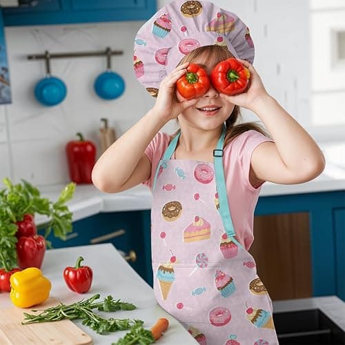 SANDJEST Kids Apron with Chefs Hat Set, Kitchen Apron Gifts thumbnail 8