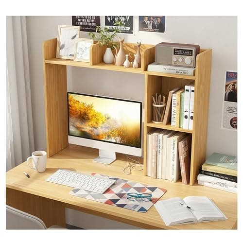 Tangkula Desktop Bookshelf, Countertop Storage Hutch with Shelves for Computer Desk, Desk 3-Tier Display Rack, Multipurpose Wood Desktop Hutch Storage Organizer for Dorm Office thumbnail 2