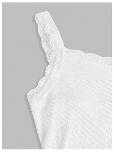 RoseSeek Girl's Lace Ribbed Sleeveless Tank Tops Basic Camisole Cute Shirts | Rib Knit Basic Layering Tank, Cute Summer Tops for Girls Size 10-12, Casual Going Out Wear thumbnail 5