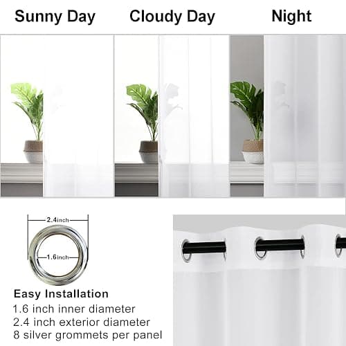 Hiasan Sheer Curtains for Bedroom with Tiebacks, Light Filtering Airy Breathable Voile Drapes Lightweight Grommet Window Curtains for Living Room, Sliding Glass Door, Off White, W52 x L84, 2 Panels thumbnail 3