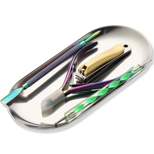 Fspronail 1Pcs Manicure Tools Storage Tray, Oval Stainless Steel Storage Dish Nail Art Accessory Display Tray Jewelry Rhinestone Cosmetic Nail Decorations Organizer Metal Storage Plate (Silver) - Image 1