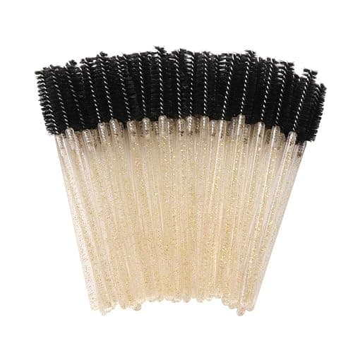 300 Pack Glitter Mascara Wands Disposable EyeLash Spoolie Brushes Makeup Applicator Eyelash Extension Tool Kit, Crystal Gold Handle Black Brush Head thumbnail 3