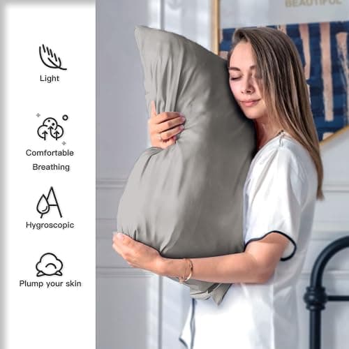 Silk Pillowcase for Hair and Skin,Soft,Breathable and Sliky 100% Standard Size Pillow Cases Set of 2,Both Sides Natural Mulberry Silk Pillowcases with Hidden Zipper(Standard Size 20"X 26",2pcs) thumbnail 3