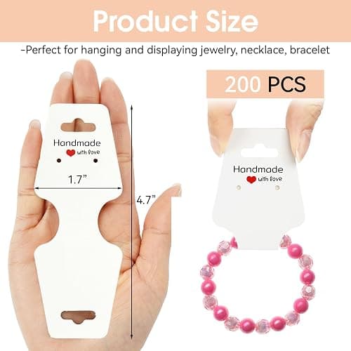 200 Pcs Bracelet Necklace Display Cards, Self Adhesive Jewelry Packaging, Sturdy Hanging Displays for Selling Necklaces, Chokers, Earrings Hair Accessories, Small Business, 4.75x1.75 Inches (White) thumbnail 2