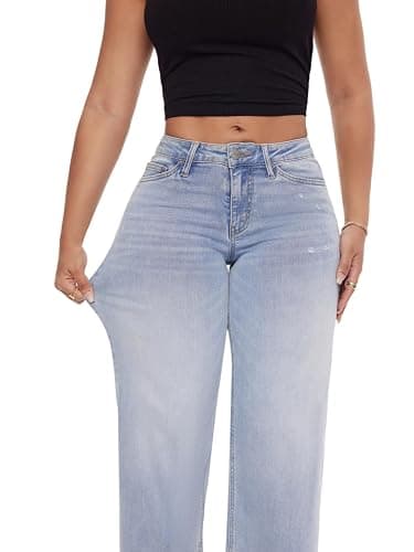 ONESO Baggy Jeans, Mid-Low Rise, Wide Leg Distressed Pants thumbnail 4