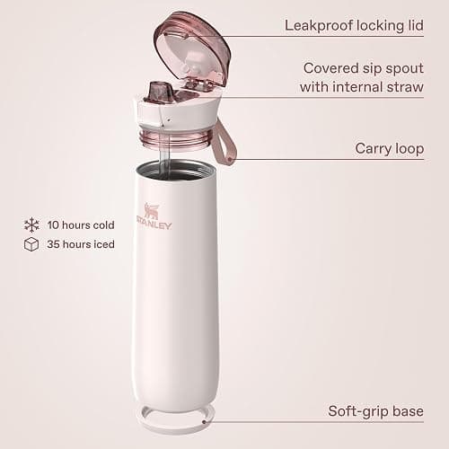 STANLEY Flowstate Spring Bottle | Leakproof Water Bottle with Carry Strap & Flip-Top Locking Lid | Insulated Stainless Steel | Fits Most Cup Holders | BPA-Free | 20 oz | Rose Quartz thumbnail 5