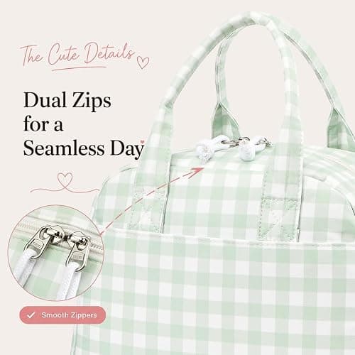 LOVELYWIND Lunch Box for Women, Insulated Lunch Bag, Green Gingham Lunch Tote thumbnail 5