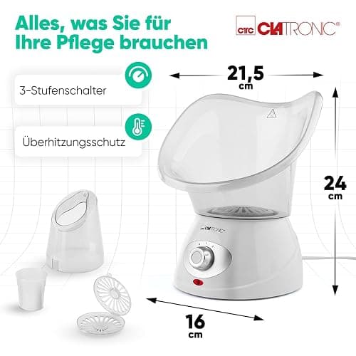 Clatronic GS 3656, inalatore per sauna facciale, inalatore, doccia nasale, rilassante con attacco aromatico, per bocca e naso, adatto per bambini, bianco», 130 watt thumbnail 7