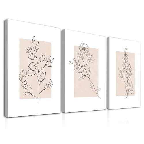 Dazzlewall 3Pcs Framed Beige Botanical Wall Art Decor, Abstract Minimalist Flower Wall Poster for Bedroom Living Room Decor 12x16 in - Image 1