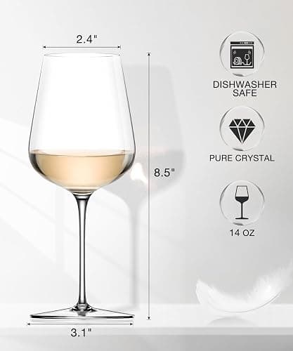 LUNA & MANTHA Wine Glasses Set of 6, Crystal White Wine Glasses with Long Stem, Hand Blown 14oz, Red White Gift Packaging for Daily Use, Wedding Anniversary or Birthday - White Wine - Set of 6 thumbnail 2