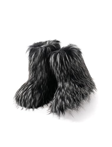 IXU Women's Faux Fur Boot Furry Fluffy Round Toe Suede Snow Winter Women Boots Comfy Plush Warm Short Outdoor Indoor Flat Shoes Mid-Calf Boots thumbnail 3