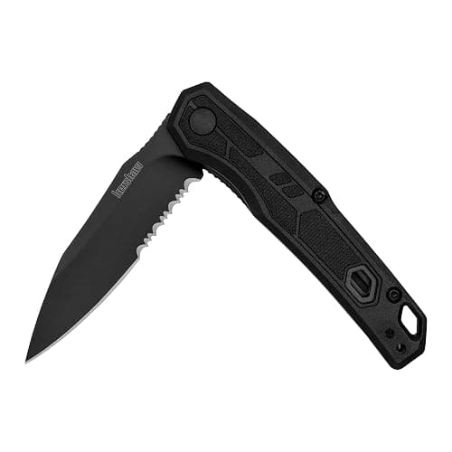 Kershaw Appa Folding Serrated Tactical Pocket Knife, Assisted Opening, 2.75 inch Serrated Black Blade and Handle, Small, Lightweight Every Day Carry - Image 1