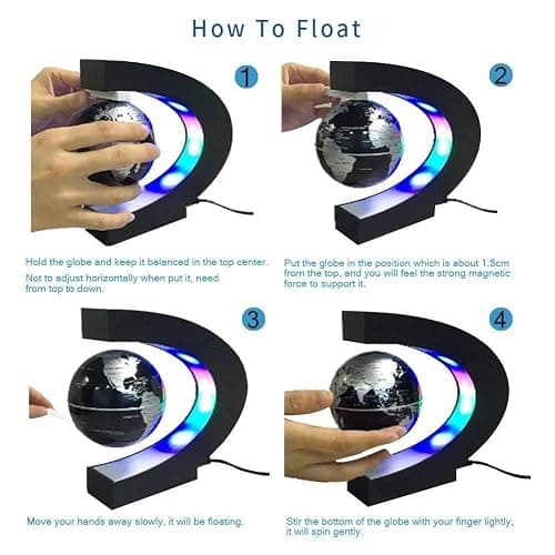 Senders Floating Globe with LED Lights C Shape Magnetic Levitation Floating Globe World Map for Desk Decoration (Black-Silver) thumbnail 5