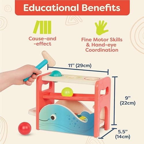 B. toys – Xylo – Pound Whale – Musical Instrument – Wooden Hammer & Balls – Developmental Toy for Toddlers – 1 Year + thumbnail 4