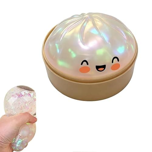 Dumpling Squishy Toy with Steamer Box, Cute Soft Stress Relief Squeeze Toy, Realistic Food Sensory Fidget Toy for Kids Adults, Anxiety Relief Toy for Office Home Party Favors Gift (white) - Image 1