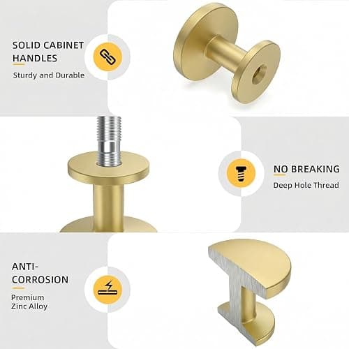 Goldenwarm 10 Pack Brushed Brass Cabinet Knobs Round Gold Drawer Knobs Kitchen Cabinet Handles Solid Zinc Alloy Pulls for Bathroom Dresser Hardware thumbnail 6