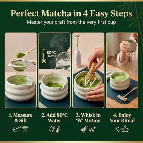 BARISTA EMPEROR® PREMIUM 11pcs MATCHA WHISK SET - Matcha Kit with Bowl and Electric Frother for Quick Prep – Matcha Set Kit with 11 Elegant Accessories for Daily Rituals - Complete Matcha Gift Set  thumbnail 8