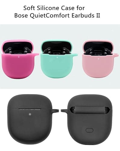 Case for Bose QuietComfort Earbuds II Case Cover 2022, Cute Bose Earbuds 2 Soft Silicone Skin Shockproof Protective Cover for New Bose Earbuds II Case with Carabiner Keychain for Women Girls (Black) thumbnail 5