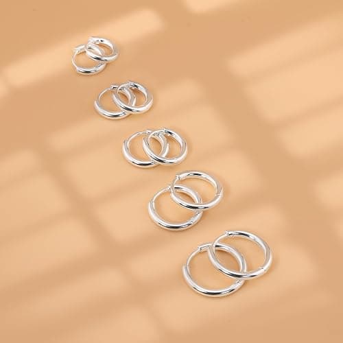 Sterling Silver Hoop Earrings, Hypoallergenic Earrings for Women Men 14k Real Gold Plated Small Huggie Hoop Earrings Stack Set for Multiple Piercing Lightweight Cartilage Helix Conch Hoop thumbnail 2