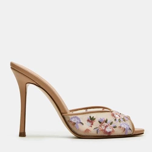 Yishaweiqi Women's Mesh Heeled Sandals Peep Toe Mules Slip on Stiletto High Heels Dress Sexy Slide Sandals thumbnail 4