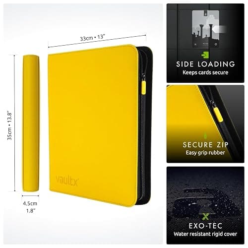 Vault X 12 Pocket Trading Card Zip Binder - 480 cards, Premium Exo-Tec Album Material, 20 Side-Loading Pages, Folder for Collectible Card Games, Sports, TCG (Yellow) thumbnail 2