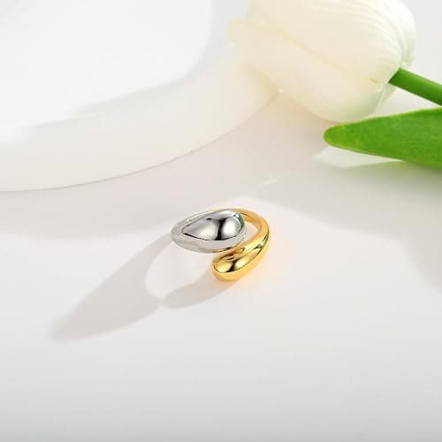 WOWORAMA Chunky Open Rings for Women Gold Silver Adjustable Dome Teardrop Rings Bold Thick Statement Rings Simple Stackable Band Rings thumbnail 7