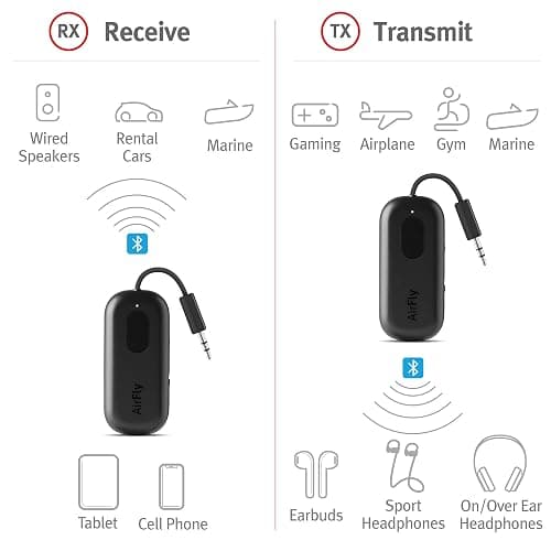 Twelve South AirFly Pro Bluetooth Wireless Audio Transmitter/Receiver for up to 2 AirPods/Wireless Headphones; Use with Any 3.5 mm Audio Jack, Black thumbnail 5