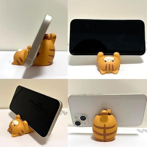 Eysinyge Resin Cat Figurine Phone Stand - Sturdy Design to Hold Smartphones Without Tipping, Cute Phone Holder Gift for Cat Lovers, Desk Decor Accessory 5.7 oz 3.3 x 2.3 x 2.0 in thumbnail 2