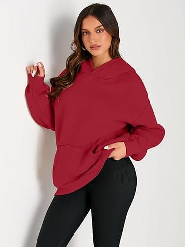 Trendy Queen Womens Oversized Hoodies Fleece Sweatshirts Fall Fashion 2025 Pullover Sweaters Winter Clothes - Fiery Red - Small thumbnail 2
