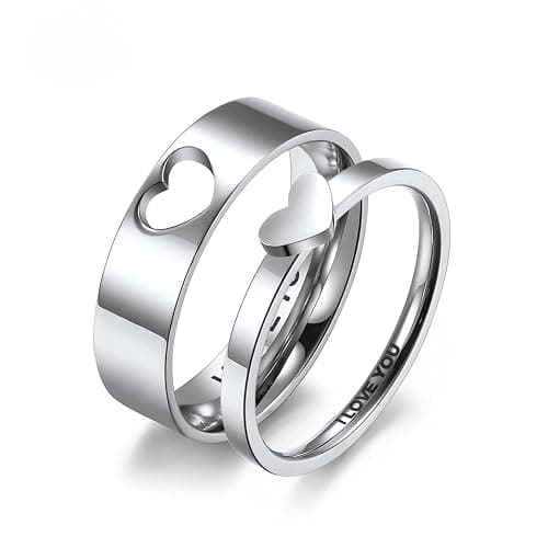 Yifnny Matching Rings for Couples, Couple Heart Rings Set Couple Rings I LOVE YOU Matching Heart Promise Rings for Her and Her Engagement Wedding Ring - Image 1