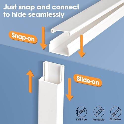 YesBes 116in Cord Hider Kit, Cord Covers for Wires on Wall, Paintable Cable Raceway, Cord Hider for Wall Mount tv, tv Cable Hider Wall kit, Wire Covers for Cords, W0.96in X H0.57in, White thumbnail 7