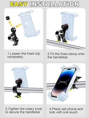 CRUIHOG Bicycle Cell Phone Holder,Handlebar Motorcyle Bike Phone Holder,Handlebar Phone Clamp,1s Lock & Ultra-Stable,Silicone Wrapped Phone Mount,Phone Stand for E-Bike,Scooter,Stroller,ATV thumbnail 6