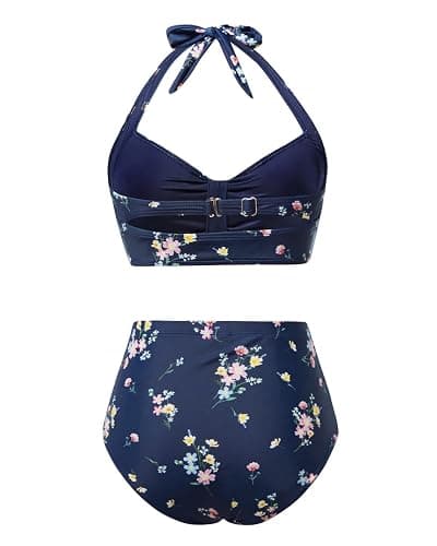 Holipick Women's High Waisted Bikini Set | Halter V-neck, Removable Pads, Ruched Tummy Control, Full Coverage, for Beach,Pool, and Vacation thumbnail 5