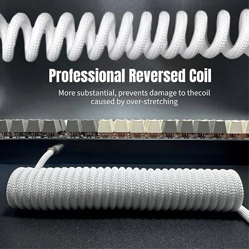 USB C Coiled Keyboard Cable - Gaming Keyboard Coil Cord ,Custom Type Braided Mechanical Keyboard Cable With Detachable Metal Aviator Wire, 1.5M USB-C to USB-A, Computer Decoration Keyboard Wire White thumbnail 2