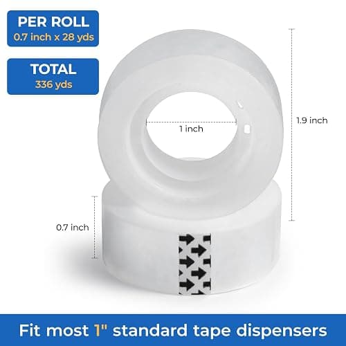 M&G 12 Rolls Clear Tape, Transparent Tape Refills, 1 inch Core for Gift Wrapping, Home, School Office Supplies, 0.7inch, 28 Yards thumbnail 2