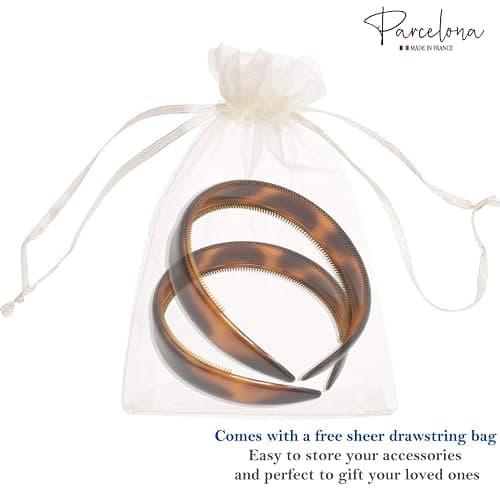 Parcelona French Bold 3/4" Wide Set of 2 Celluloid Hair Headbands Very Flexible Strong Hold Grip No Slip Inner Teeth Durable Styling Women Hair Accessories, Made in France (Tortoise Shell Brown) thumbnail 7
