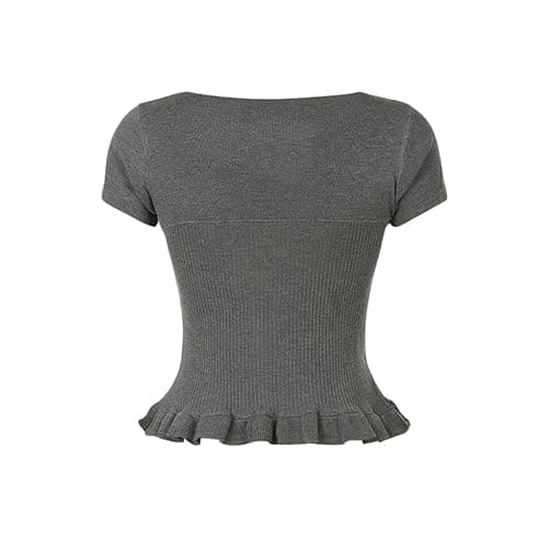 Womens E-Girls Short Sleeve T-Shirt Y2k Lace Trim Crop Tops Crewneck Fairy Grunge Tee Tops Aesthetic Summer Clothes thumbnail 4