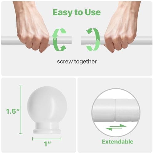White Curtain Rods 2 Pack, 48 to 88 inch Curtain Rod Set with Brackets, 5/8" Diameter Adjustable Curtain Rod for Bedroom, Living Room, Kitchen thumbnail 5