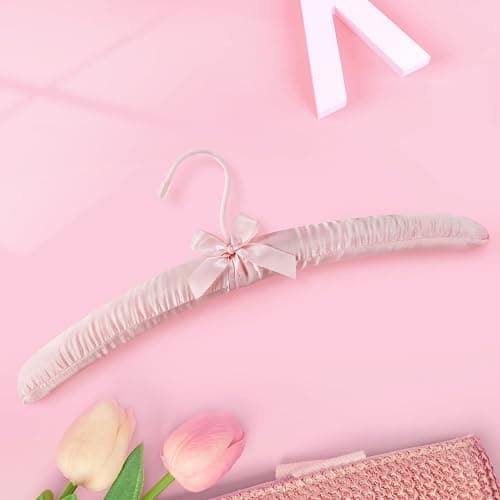 TOPIA HANGER Satin Padded Hangers for Women Clothing 17-inch 10 Pack Pink | Thick Foam Padded No Shoulder Bump, 360° Swivel Hook, Non-Slip Cushioned Hangers for Sweaters, Silk Dress, Wedding Dress thumbnail 2