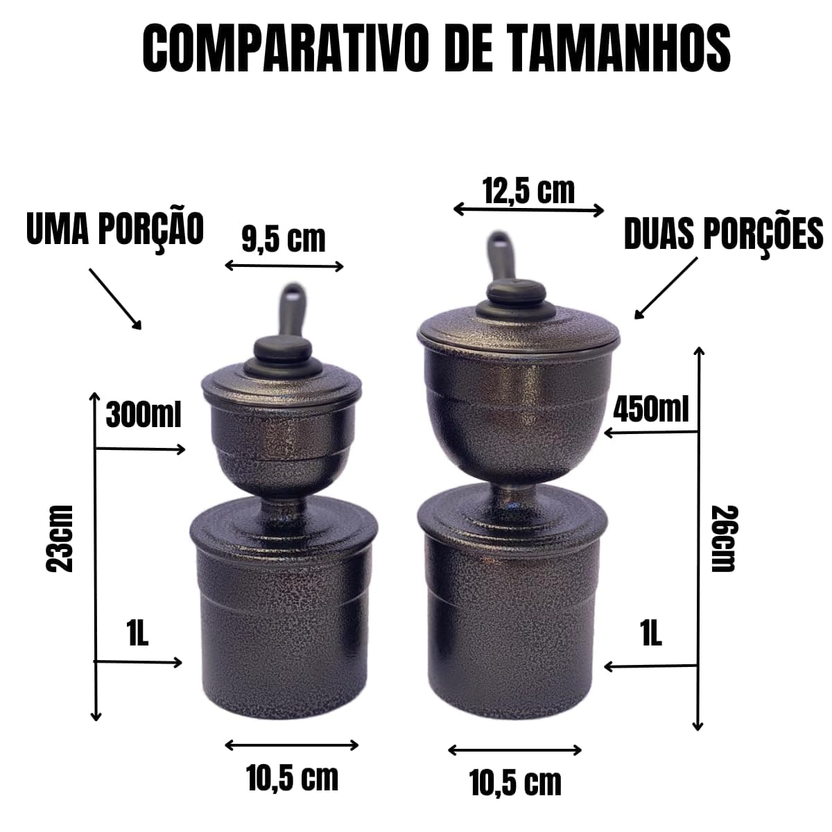 Cuscuzeira 2 em 1 Peitinho/Tetinha Alumínio Craquelado Preto – Cuscuz Nordestino Individual e Duas Porções – Panela a Vapor Tradicional Prática para Cuscuz Caseiro thumbnail 6