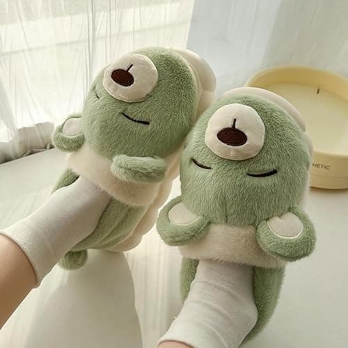 LMENGC plush bear slippers, memory foam sole, anti-skid, heat insulation, quilted design, neutral adult home indoor shoes thumbnail 2