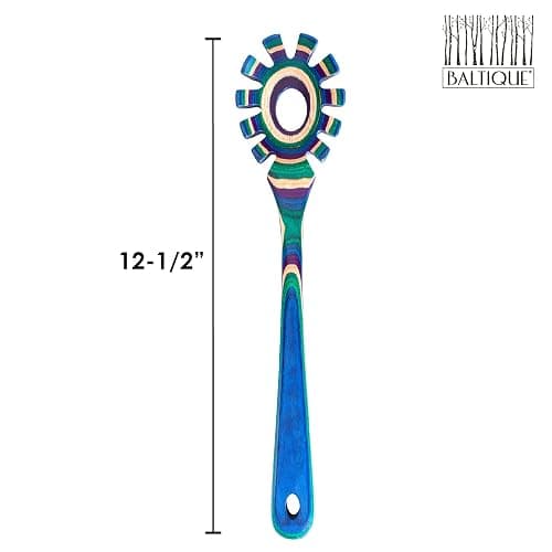 Baltique Mumbai Collection Wooden Spaghetti Spoon – 12.5" Pasta Server with Teeth, Colorful Birch Wood Utensil for Portioning, Stirring & Serving Noodles thumbnail 3