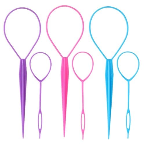 Aigee 6pcs Topsy Tail and Hair Loop Styling Tool Set - Ponytail Makers, French Braid Loops in Large and Small, Hair Pull Through Tools (Pink, Blue, Purple) for Women and Girls thumbnail 5